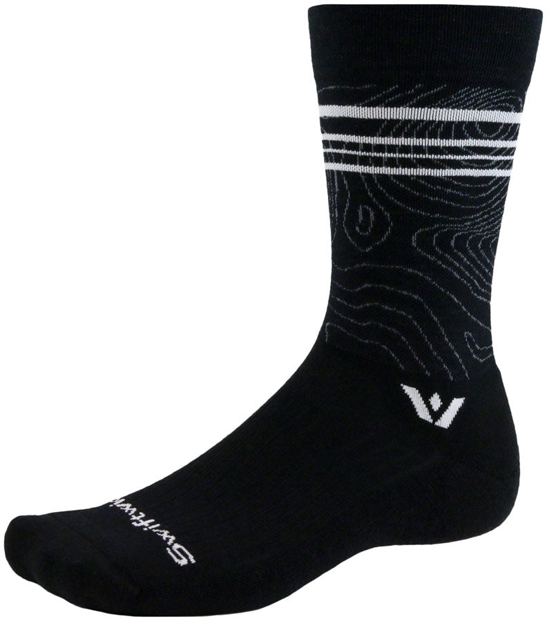 Swiftwick Pursuit Crew Socks - 6" Topographic Black Large