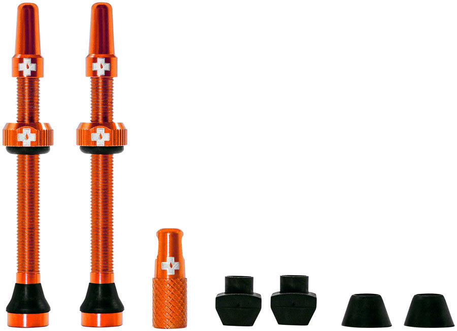 Muc-Off Tubeless Valve Kit: Orange fits Road and Mountain 60mm Pair