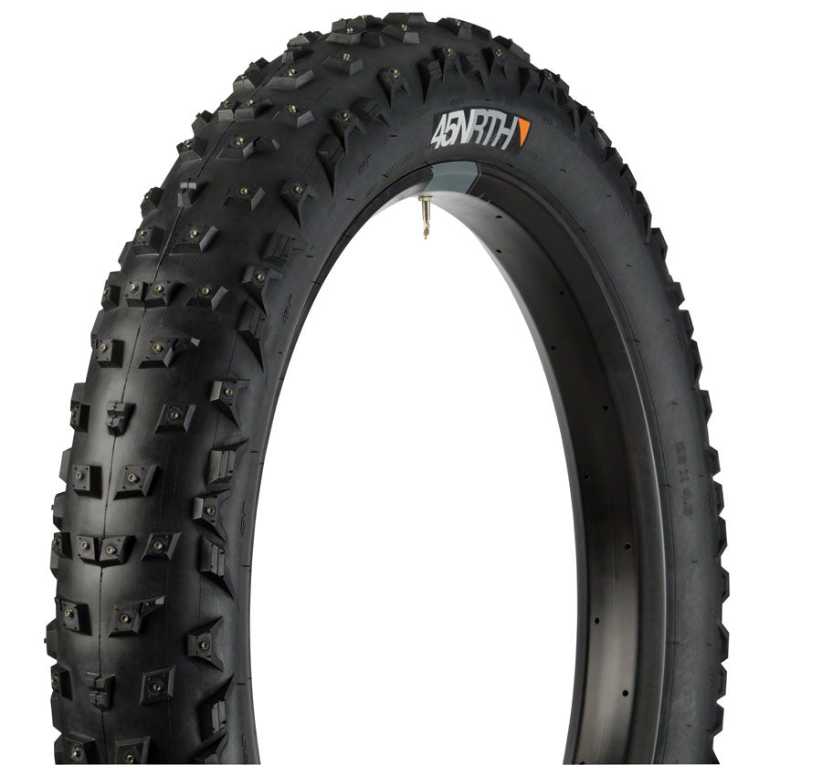 45NRTH Wrathchild Tire - 26 x 4.6 Tubeless Folding BLK 120 TPI 224 XL Concave Carbide Aluminum Studs