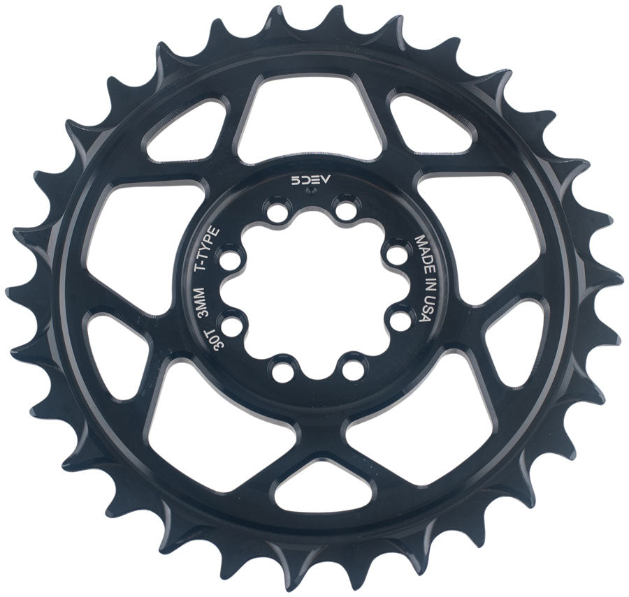 5DEV T-Type Direct Mount  Chainring - 34t 8-Bolt 3mm Offset Aluminum Raw