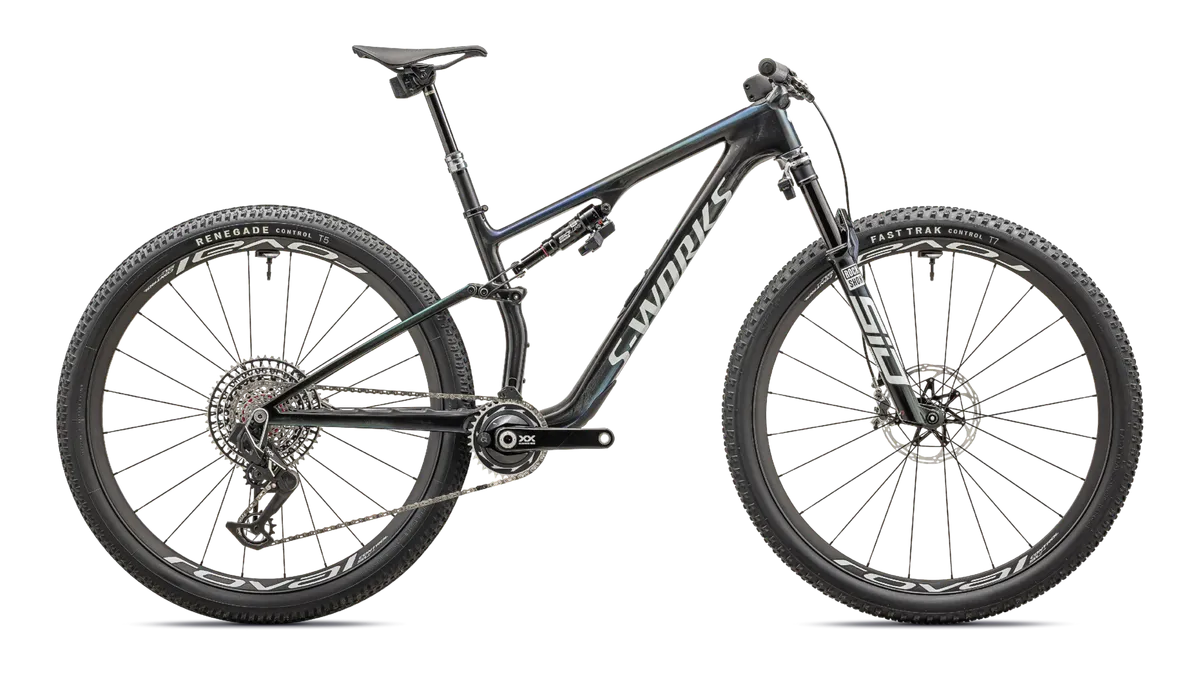 S-Works Epic 8 - SRAM XX SL AXS, RockShox Ultimate Flight Attendant - Gloss Carbon/Astral Blue/Electric Green/Cyan Edge Fade/Metallic White Silver / S