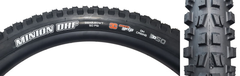 Maxxis Minion DHF Tire - 29 x 2.50 Tubeless Folding BLK 3CG DH Wide Trail E-50 Tires Maxxis   