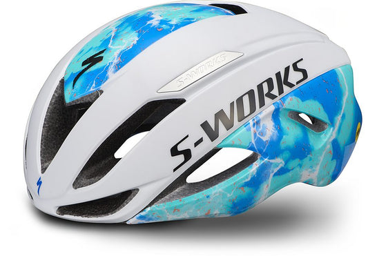 Specialized S-Works evade ii angi mips helmet matte dove grey/gloss cobalt blue/lagoon blue/vivid coral l Helmets Specialized   