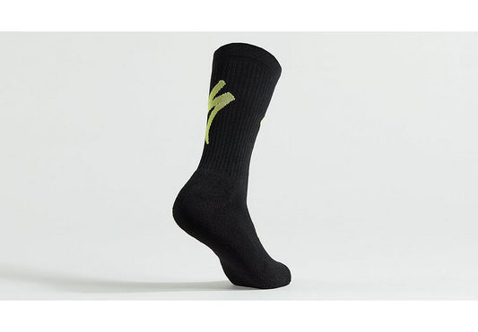 Specialized techno mtb tall logo sock black/hyper green l Socks Specialized   