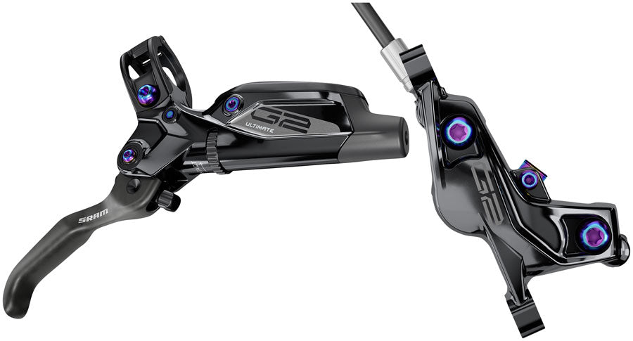 SRAM G2 Ultimate Disc Brake Lever - Front Post Mount Carbon Lever Titanium Hardware Gloss BLK Rainbow Hardware A2 Disc Brake & Lever SRAM   