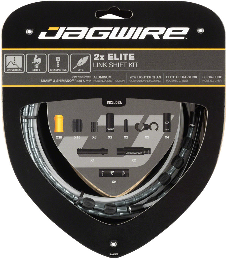 Jagwire 2x Elite Link Shift Cable Kit SRAM/Shimano Polished Ultra-Slick Cables Ltd. Gray Cables and Housing Jagwire   