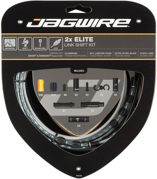 Jagwire 2x Elite Link Shift Cable Kit SRAM/Shimano Polished Ultra-Slick Cables Ltd. Gray Cables and Housing Jagwire   