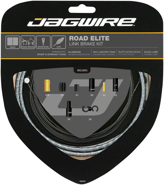 Jagwire Road Elite Link Brake Cable Kit SRAM/Shimano Ultra-Slick Uncoated Cables Ltd. Gray Cables and Housing Jagwire   