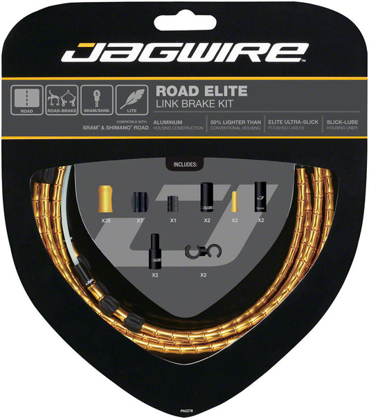 Jagwire Road Elite Link Brake Cable Kit SRAM/Shimano Ultra-Slick Uncoated Cables Gold Cables and Housing Jagwire   