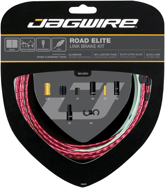 Jagwire Road Elite Link Brake Cable Kit SRAM/Shimano Ultra-Slick Uncoated Cables Red Cables and Housing Jagwire   