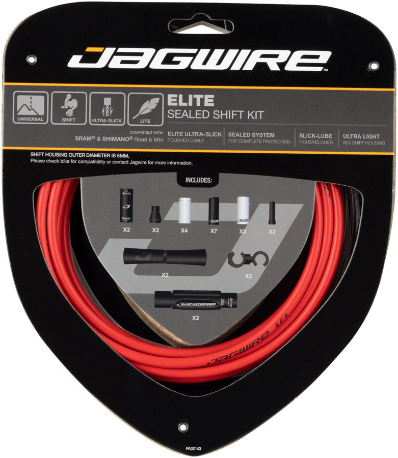 Jagwire Elite Sealed Shift Cable Kit -  SRAM/Shimano Ultra-Slick Uncoated Cables Red Cables and Housing Jagwire   