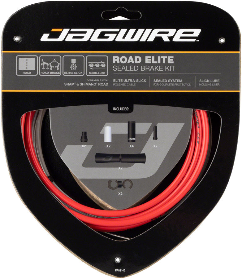 Jagwire Road Elite Sealed Brake Cable Kit - SRAM/Shimano Ultra-Slick Uncoated Cables Red Cables and Housing Jagwire   