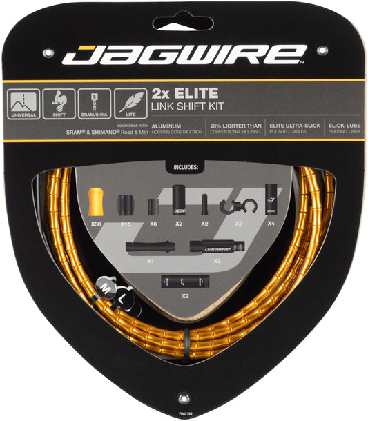 Jagwire 2x Elite Link Shift Cable Kit SRAM/Shimano Polished Ultra-Slick Cables Gold Cables and Housing Jagwire   