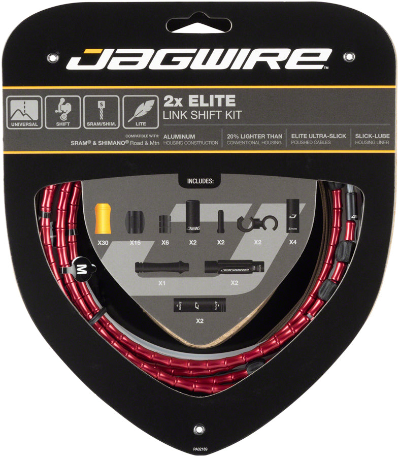 Jagwire 2x Elite Link Shift Cable Kit SRAM/Shimano Polished Ultra-Slick Cables Red Cables and Housing Jagwire   