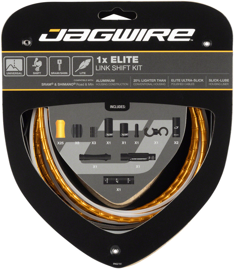 Jagwire 1x Elite Link Shift Cable Kit SRAM/Shimano Polished Ultra-Slick Cable Gold Cables and Housing Jagwire   