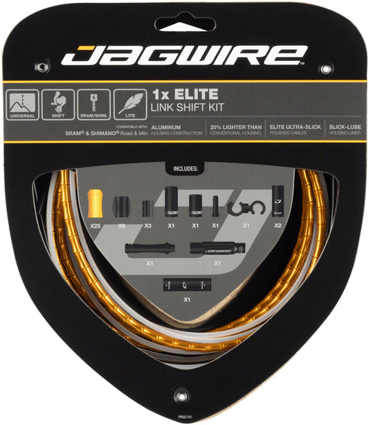 Jagwire 1x Elite Link Shift Cable Kit SRAM/Shimano Polished Ultra-Slick Cable Gold Cables and Housing Jagwire   