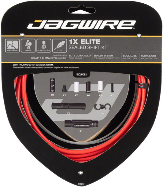 Jagwire 1x Elite Sealed Shift Cable Kit - SRAM/Shimano Polished Ultra-Slick Cables Red Cables and Housing Jagwire   
