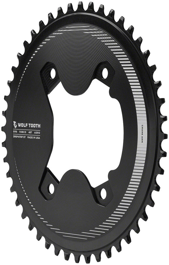 Wolf Tooth Aero 110 Asymmetric BCD Chainring - 46t 110 Asymmetric BCD 4-Bolt Drop-Stop ST For Shimano GRX Cranks BLK Chainrings Wolf Tooth   