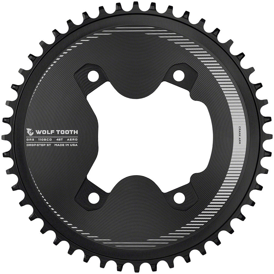 Wolf Tooth Aero 110 Asymmetric BCD Chainring - 46t 110 Asymmetric BCD 4-Bolt Drop-Stop ST For Shimano GRX Cranks BLK Chainrings Wolf Tooth   