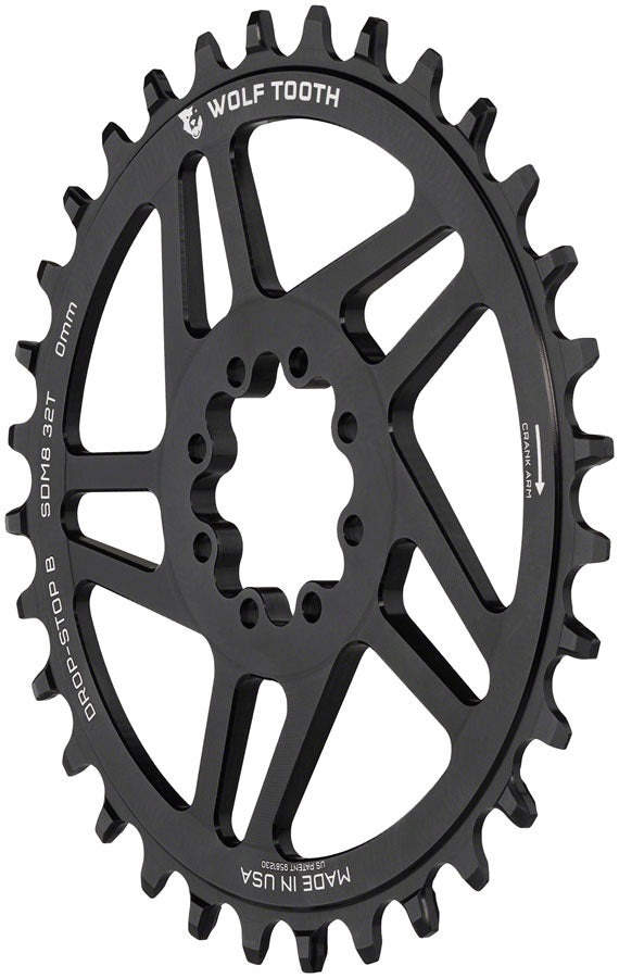 Wolf Tooth Direct Mount Chainring - 32t SRAM Direct Mount Drop-Stop B For SRAM 8-Bolt Cranksets 0mm Offset BLK Chainrings Wolf Tooth   