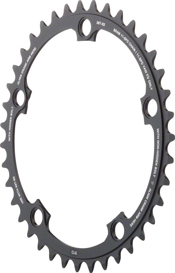 SRAM 11-Speed 39T 130mm BCD YAW Chainring Black Use with 53T Chainrings SRAM   