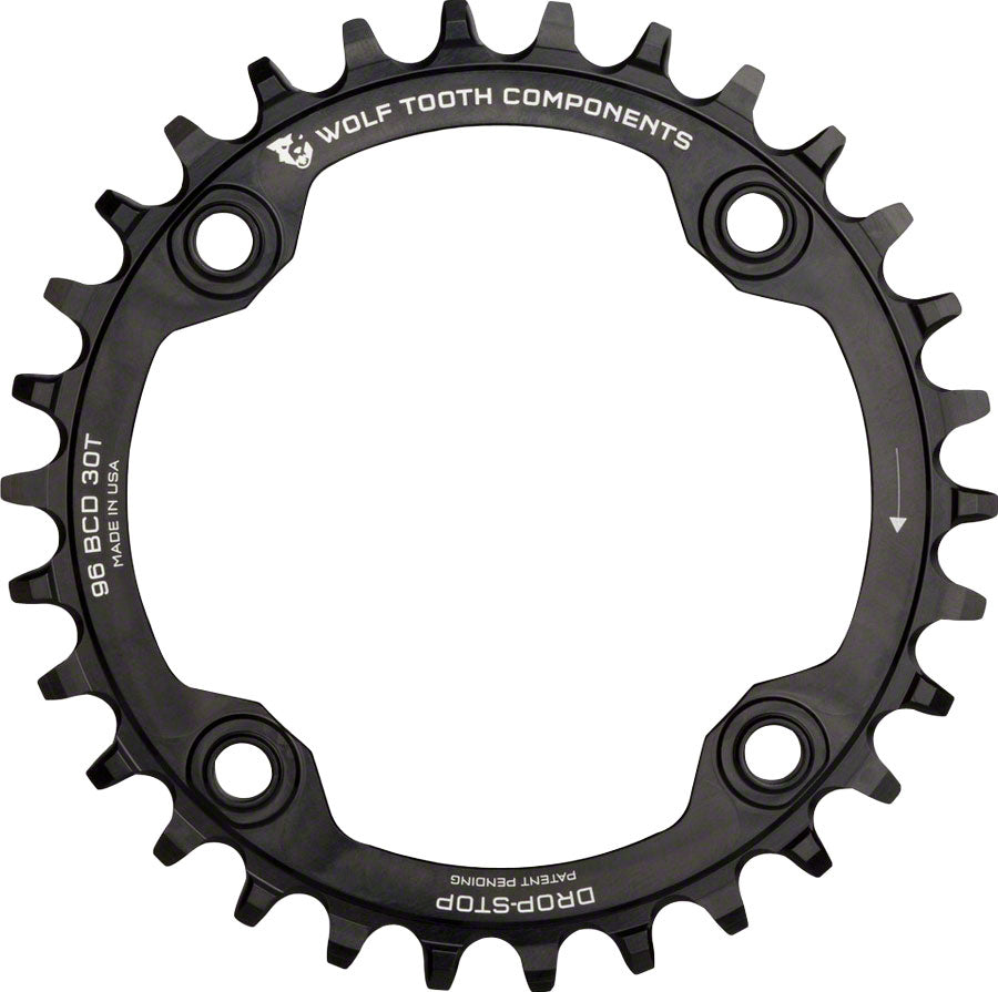 Wolf Tooth 96 Symmetrical BCD Chainring - 30t 96 BCD 4-Bolt Drop-Stop For Shimano Cranks BLK Chainrings Wolf Tooth   