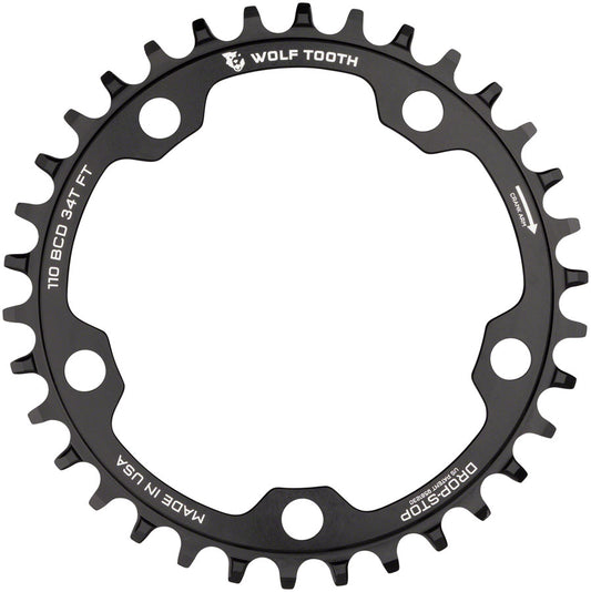 Wolf Tooth 110 BCD Cyclocross Road Chainring - 34t 110 BCD 5-Bolt Drop-Stop 10/11/12-Speed Eagle Flattop Compatible BLK Chainrings Wolf Tooth   