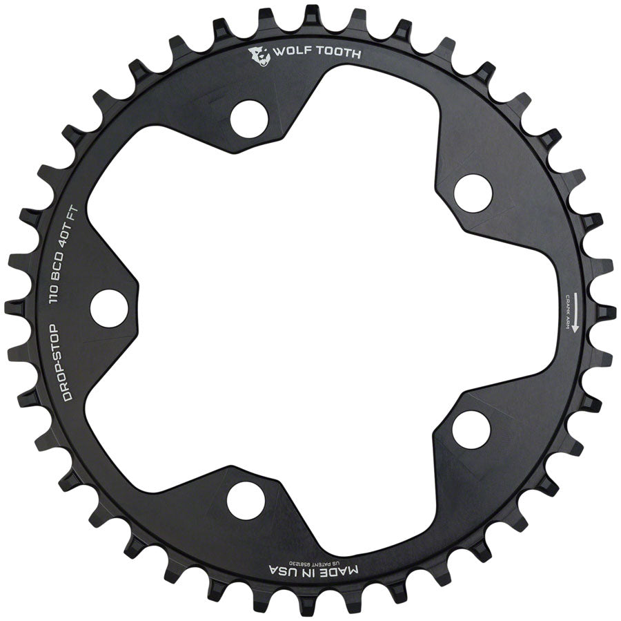 Wolf Tooth 110 BCD Cyclocross Road Chainring - 38t 110 BCD 5-Bolt Drop-Stop 10/11/12-Speed Eagle Flattop Compatible BLK Chainrings Wolf Tooth   