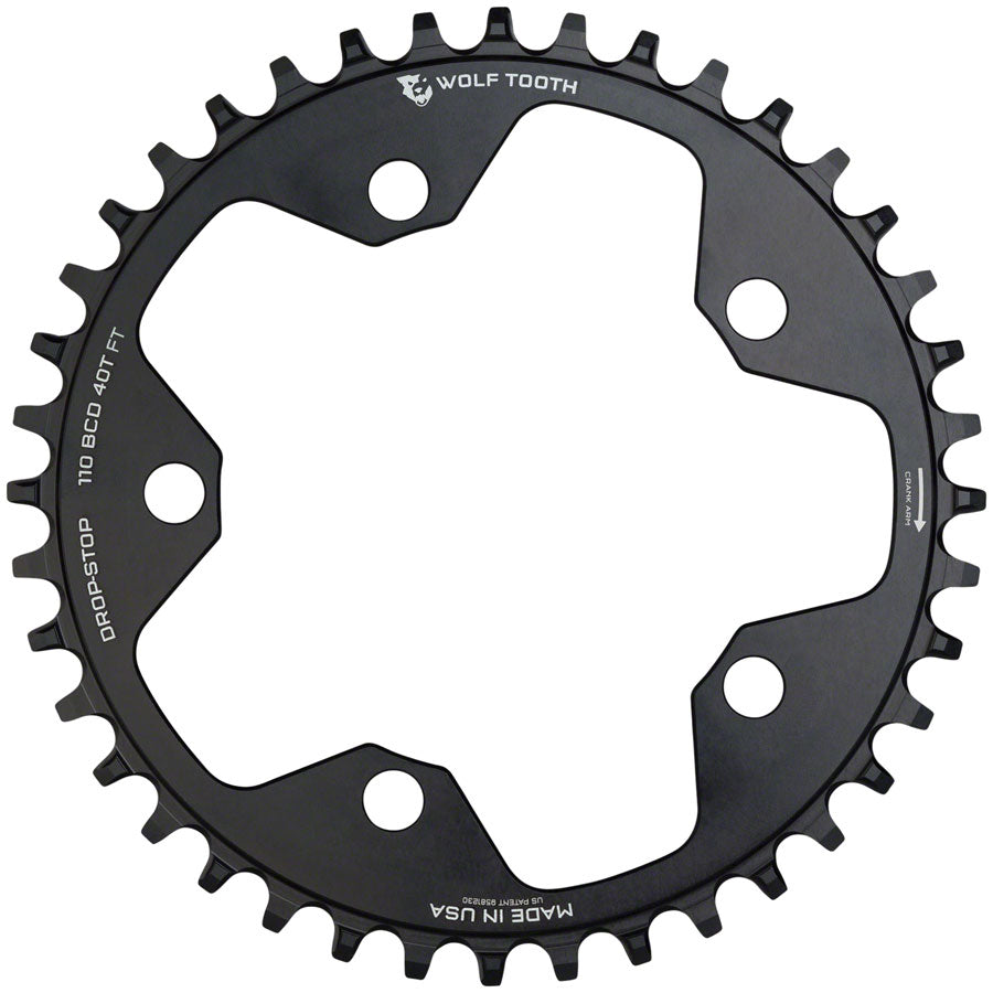 Wolf Tooth 110 BCD Cyclocross Road Chainring - 40t 110 BCD 5-Bolt Drop-Stop 10/11/12-Speed Eagle Flattop Compatible BLK Chainrings Wolf Tooth   