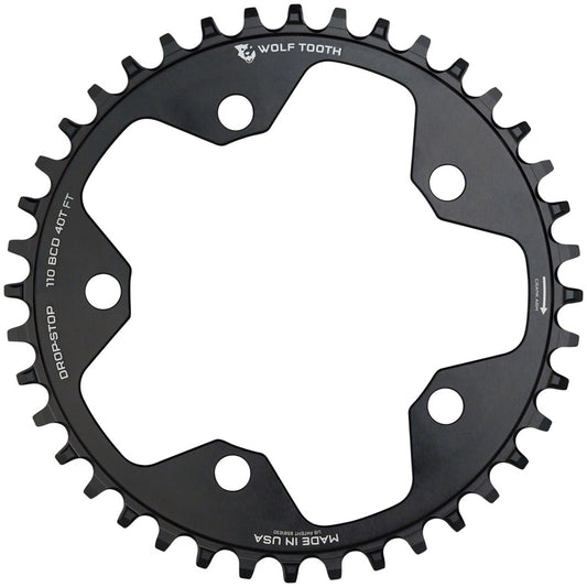 Wolf Tooth 110 BCD Cyclocross Road Chainring - 40t 110 BCD 5-Bolt Drop-Stop 10/11/12-Speed Eagle Flattop Compatible BLK Chainrings Wolf Tooth   