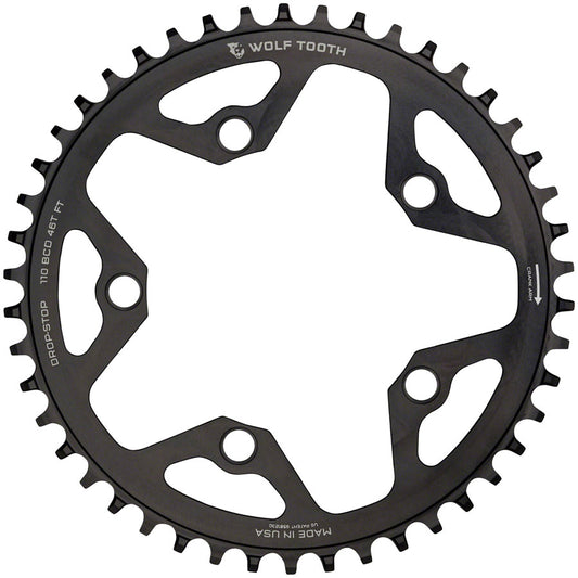 Wolf Tooth 110 BCD Cyclocross Road Chainring - 46t 110 BCD 5-Bolt Drop-Stop 10/11/12-Speed Eagle Flattop Compatible BLK Chainrings Wolf Tooth   