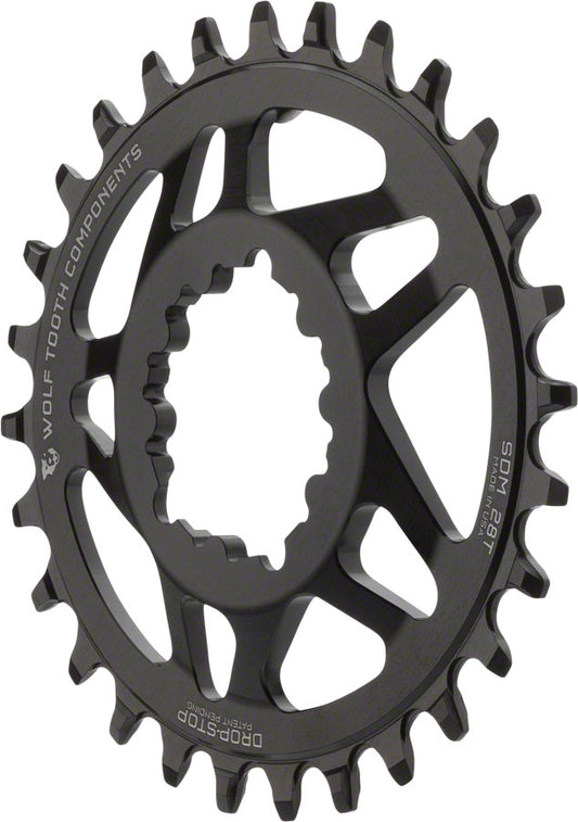 Wolf Tooth Elliptical Direct Mount Chainring - 28t SRAM Direct Mount Drop-Stop For SRAM 3-Bolt Cranksets 6mm Offset BLK Chainrings Wolf Tooth   