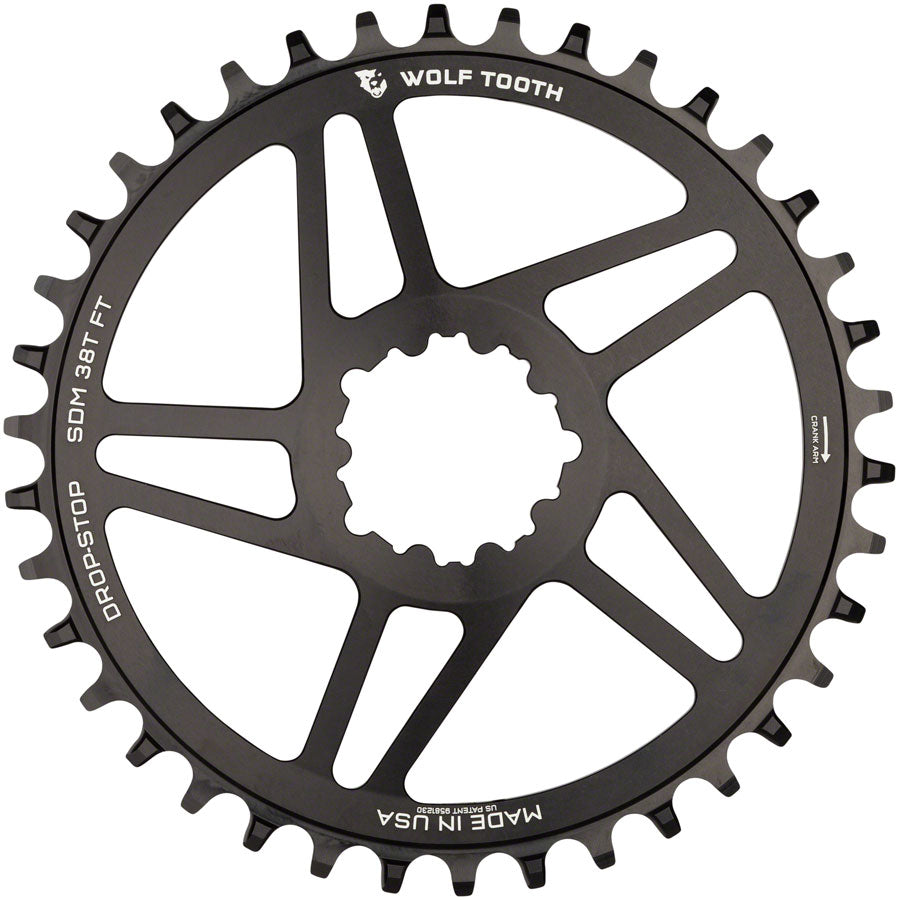 Wolf Tooth Direct Mount Chainring - 38t SRAM Direct Mount For SRAM 3-Bolt 6mm Offset Drop-Stop B Flattop Compatible BLK Chainrings Wolf Tooth   