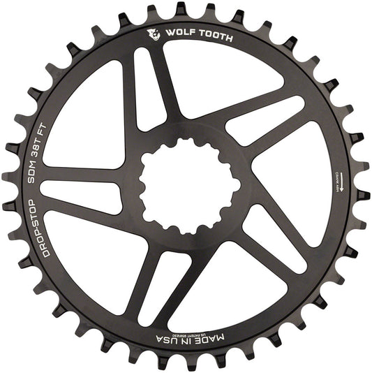 Wolf Tooth Direct Mount Chainring - 38t SRAM Direct Mount For SRAM 3-Bolt 6mm Offset Drop-Stop B Flattop Compatible BLK Chainrings Wolf Tooth   