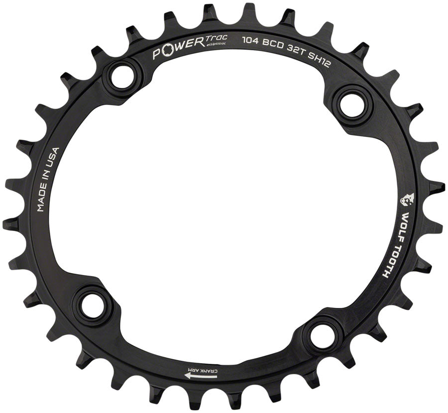 Wolf Tooth Elliptical 104 BCD Chainring - 34t 104 BCD 4-Bolt Requires Shimano 12-Speed Hyperglide+ Chain BLK Chainrings Wolf Tooth   