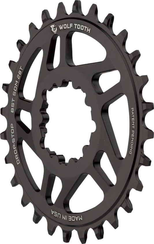 Wolf Tooth Direct Mount Chainring - 28t SRAM Direct Mount Drop-Stop A For SRAM 3-Bolt Boost Cranks 3mm Offset BLK Chainrings Wolf Tooth   