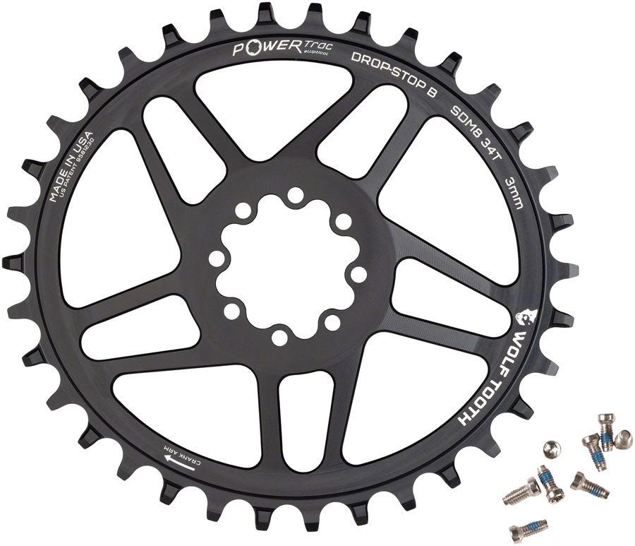 Wolf Tooth Elliptical Direct Mount Chainring - 34t SRAM Direct Mount Drop-Stop B For SRAM 8-Bolt Cranksets 3mm Offset BLK Chainrings Wolf Tooth   