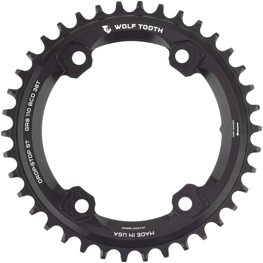 Wolf Tooth Shimano 110 Asymmetric BCD Chainring - 38t 110 Asymmetric BCD 4-Bolt Drop-Stop ST For Shimano GRX Cranks BLK Chainrings Wolf Tooth   