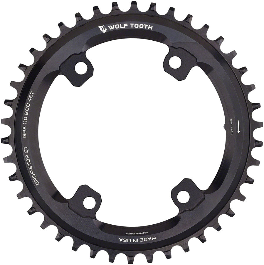 Wolf Tooth Shimano 110 Asymmetric BCD Chainring - 42t 110 Asymmetric BCD 4-Bolt Drop-Stop ST For Shimano GRX Cranks BLK Chainrings Wolf Tooth   
