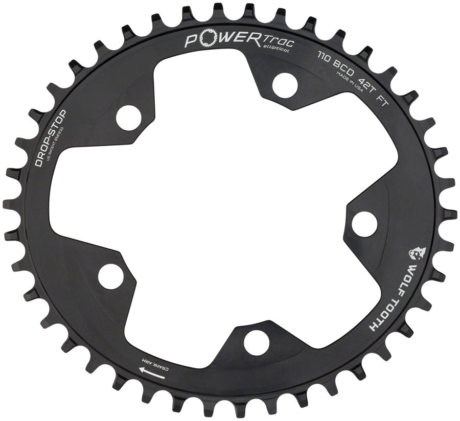 Wolf Tooth Elliptical 110 BCD Chainring - 42t 110 BCD 5-Bolt Drop-Stop 10/11/12-Speed Eagle Flattop Compatible BLK Chainrings Wolf Tooth   