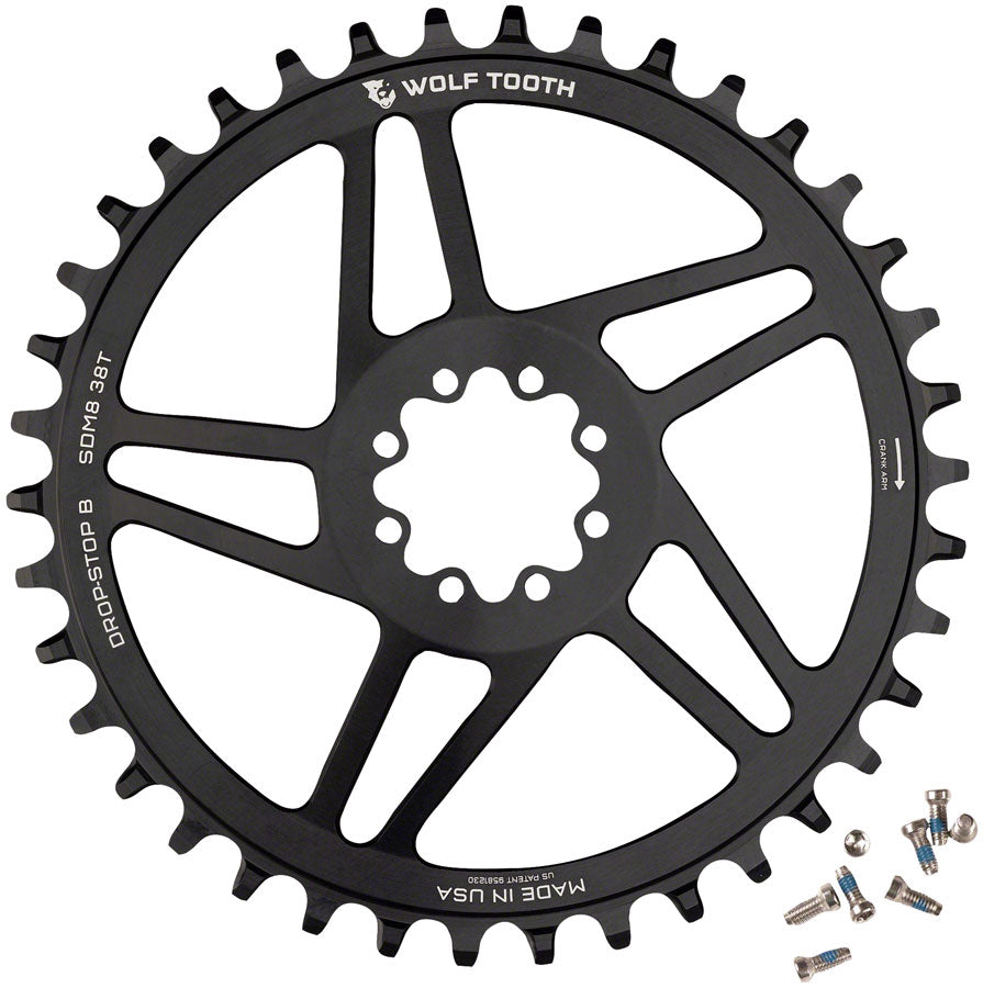 Wolf Tooth Direct Mount Chainring - 38t SRAM Direct Mount Drop-Stop B For SRAM 8-Bolt Cranksets 6mm Offset BLK Chainrings Wolf Tooth   