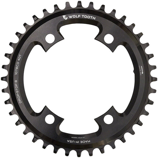 Wolf Tooth 107 BCD Chainring - 44t Compatible SRAM 107 BCD Drop-Stop B 4-Bolt BLK Chainrings Wolf Tooth   