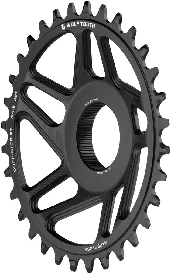 Wolf Tooth Shimano EP-8 Direct Mount Chainring - Drop-Stop ST 32T Black Chainrings Wolf Tooth   