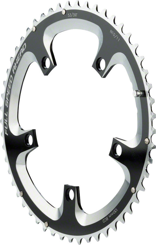 Full Speed Ahead Super Road Chainring - 53t 130 BCD 5-Bolt Aluminum N10/N11 BLK/Silver Chainrings FSA   