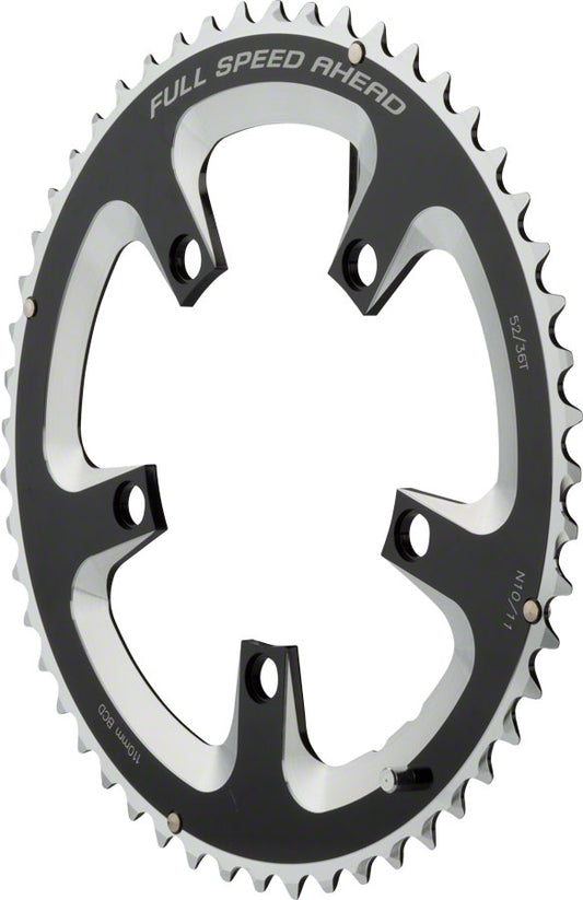 Full Speed Ahead Super Road Chainring - 52t 110 BCD 5-Bolt Aluminum N11 BLK/Silver Chainrings FSA   
