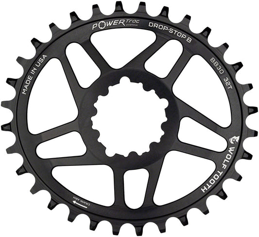 Wolf Tooth Elliptical Direct Mount Chainring - 32t SRAM Direct Mount Drop-Stop B For SRAM BB30 Short Spindle Cranks 0mm Offset BLK Chainrings Wolf Tooth   