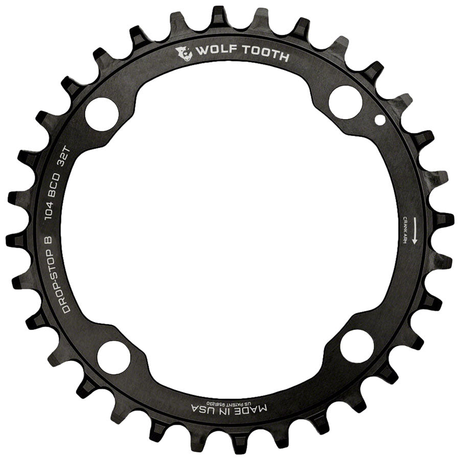 Wolf Tooth 104 BCD Chainring - 32t 104 BCD 4-Bolt Drop-Stop B Black Chainrings Wolf Tooth   