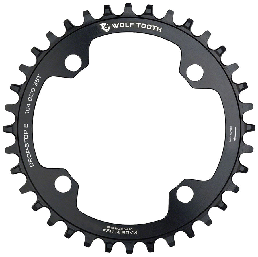 Wolf Tooth 104 BCD Chainring - 36t 104 BCD 4-Bolt Drop-Stop B Black Chainrings Wolf Tooth   