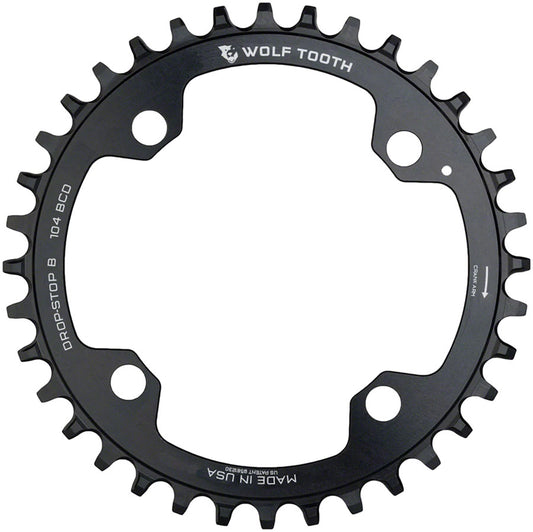 Wolf Tooth 104 BCD Chainring - 38t 104 BCD 4-Bolt Drop-Stop B Black Chainrings Wolf Tooth   