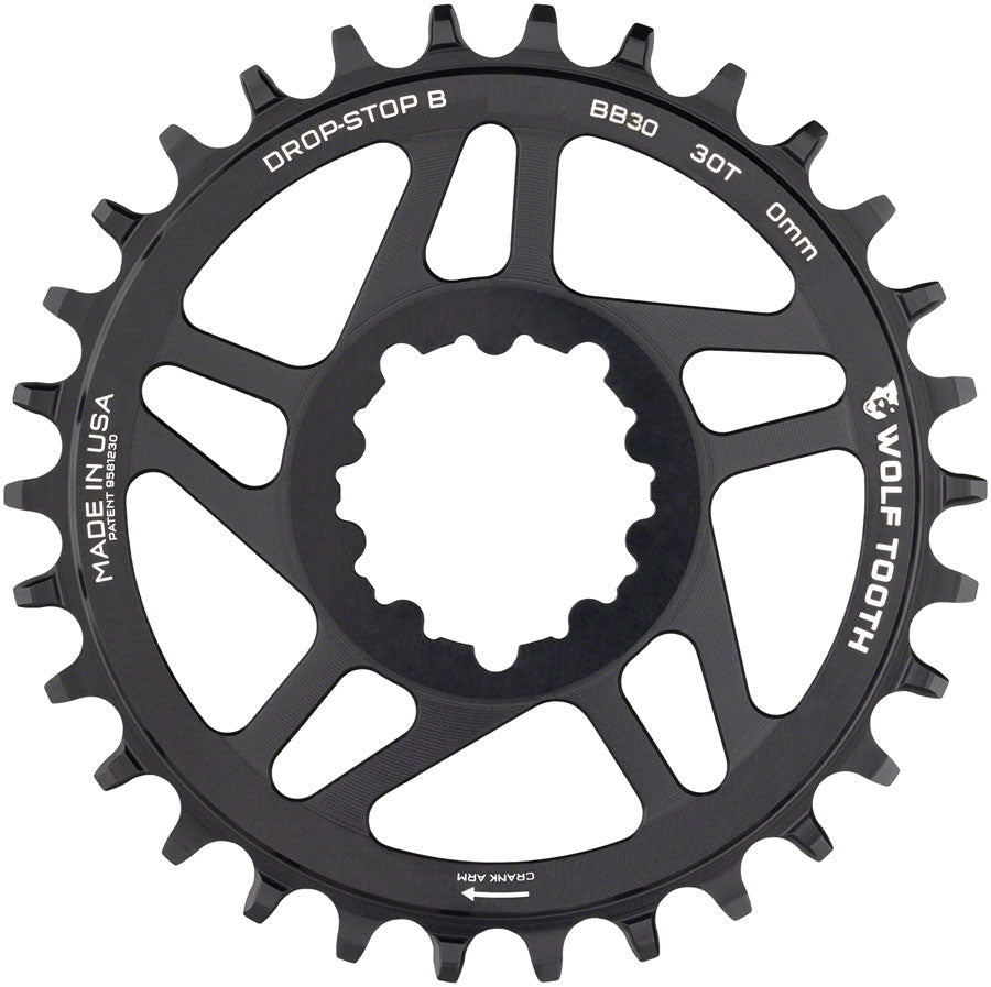 Wolf Tooth Direct Mount Chainring - 30t SRAM Direct Mount Drop-Stop B For BB30 Short Spindle Cranksets 0mm Offset BLK Chainrings Wolf Tooth   